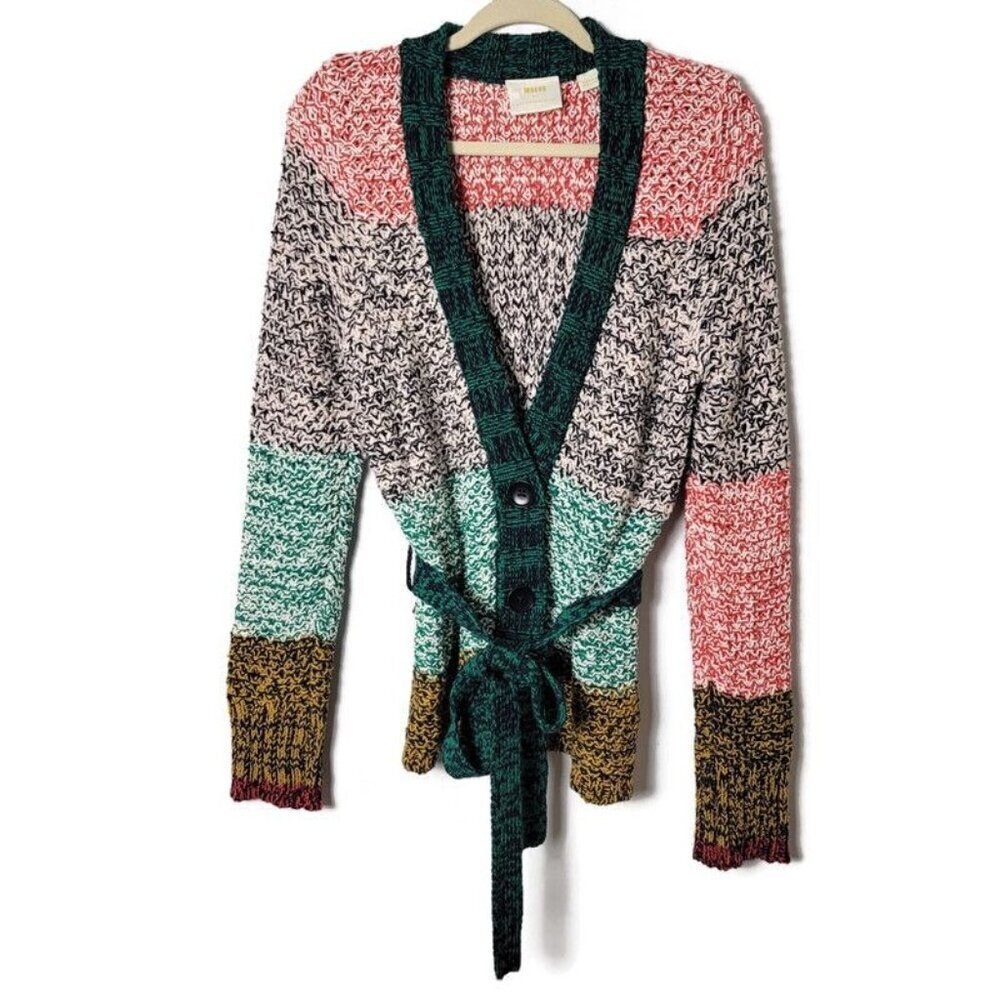 Anthropologie Maeve Harmony Knit Belted Multicolor Grandpa Cardigan M